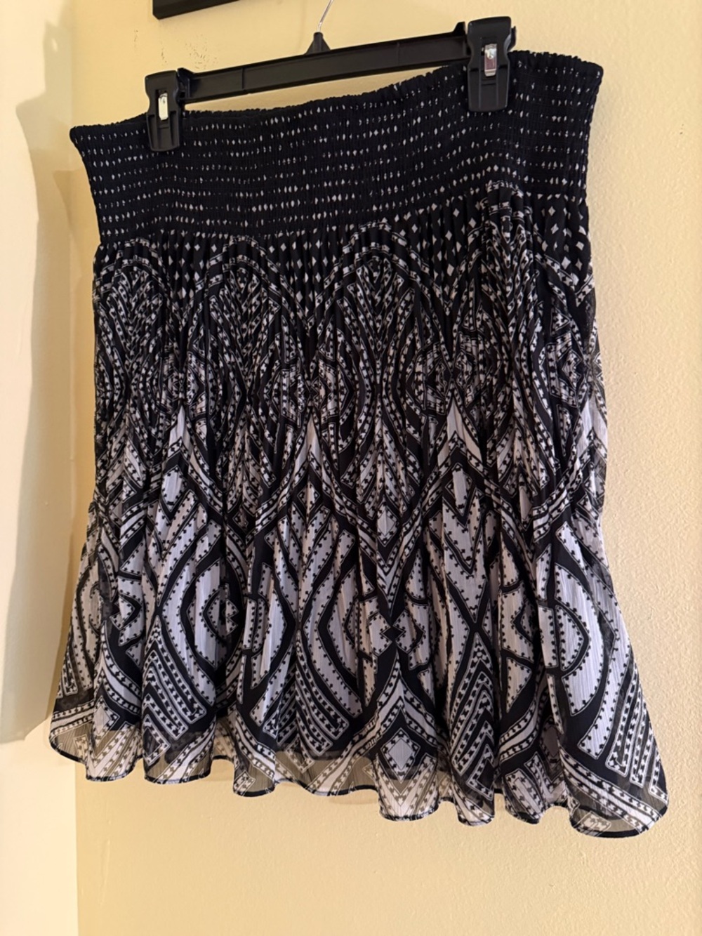 White House Black Market Black and White Printed Smocked Skater Skirt